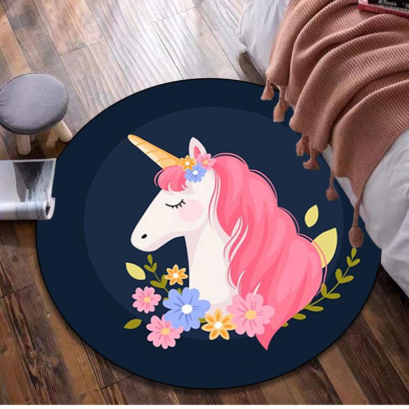 

1Pc Unicorn Circular Print Rug - home decoration Carpet For Living Room Bedroom Flooring Computer Chair Area Rug 80x80cm( 31x31in)