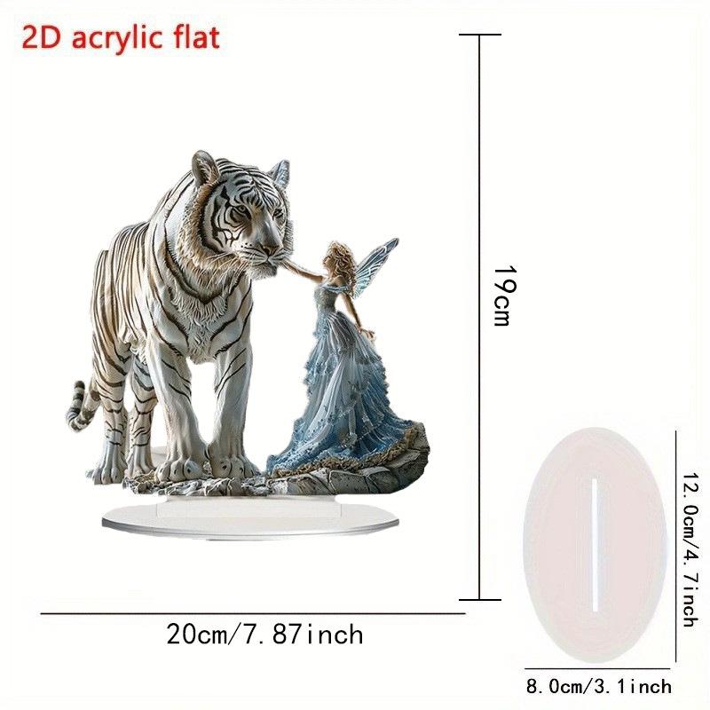 Charming Fairy & White Tiger Acrylic Sign: Inspirational Desktop Ornament & Family Gift