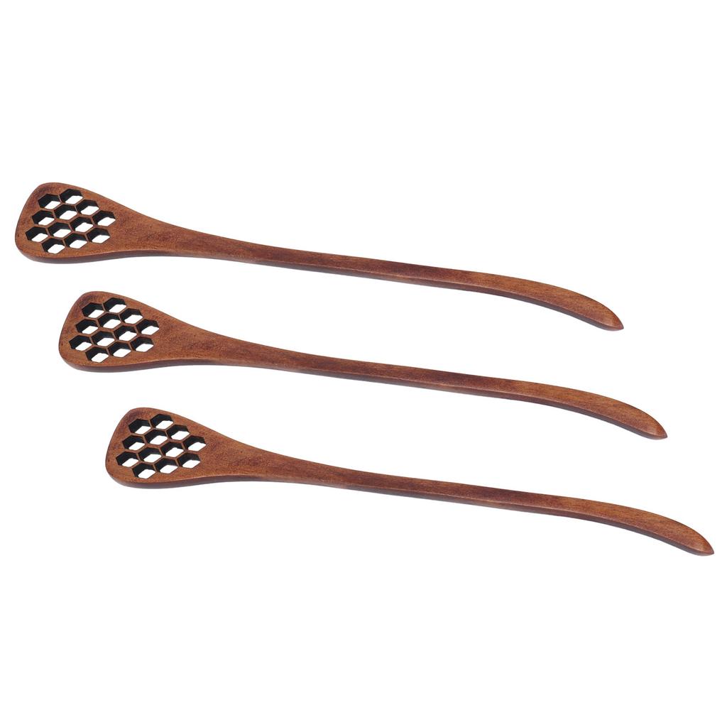 3Pcs Honey Dipper Reusable Wooden Carving Honey Spoon Mixing Stick for Home Kitchen