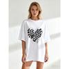 Oversized T Shirt Black Heart Leopard Print Graphic Loose Fit Casual Wear For Women Summer Outfit Streetwear Fashion Trendy Top