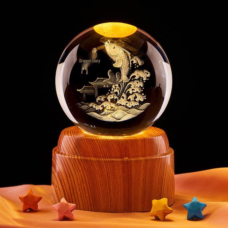 Leaping Fish Crystal Ball 3D Night Light - Creative Birthday & Qixi Festival Gift