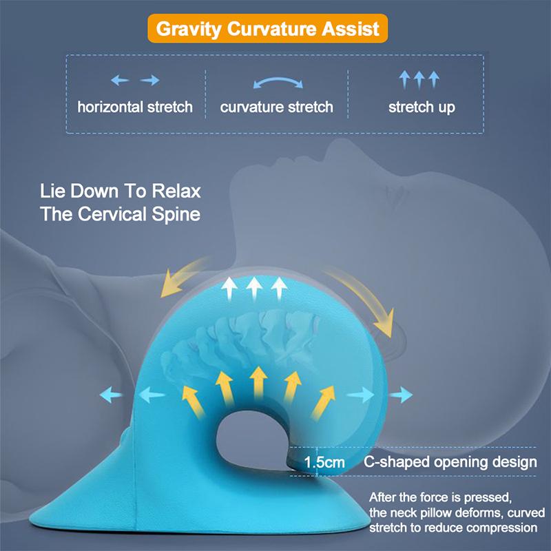 U Shaped Cervical Pillow Gravity Shiatsu Massager for Neck Shoulder Pain Relief Ergonomic Blue Black Design
