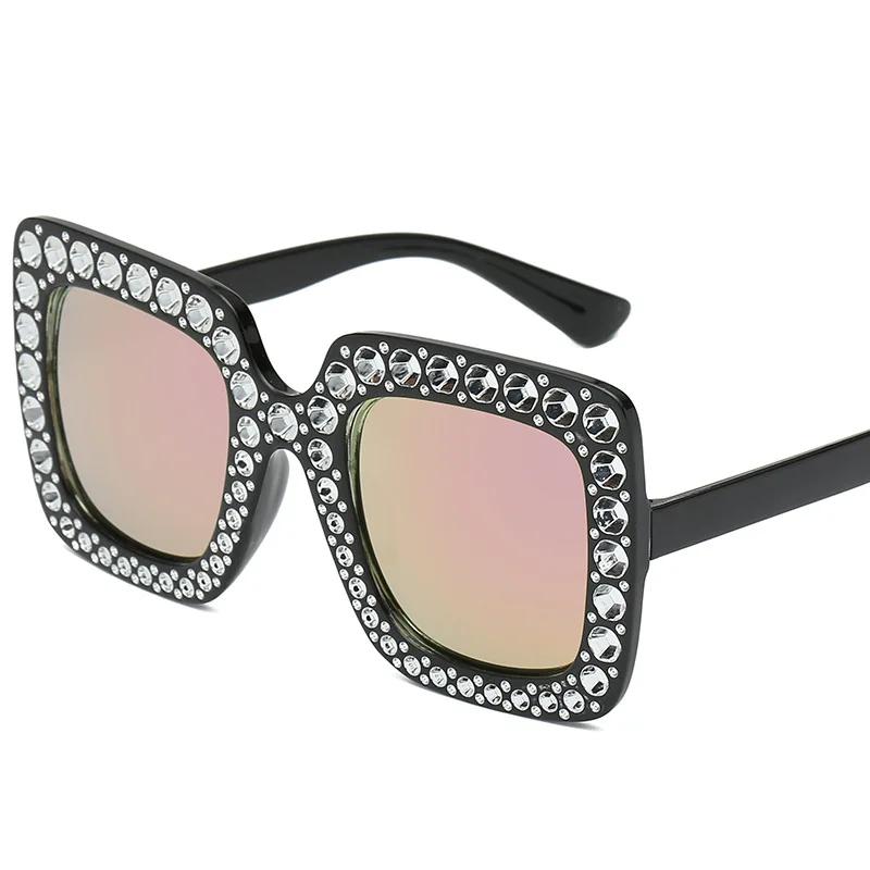 Latest Diamond Plated Large Sunglasses Female Vintage Square Colorful Ocean Sunglasses Personalized Outdoor UV400 Sunscreen Eyewear