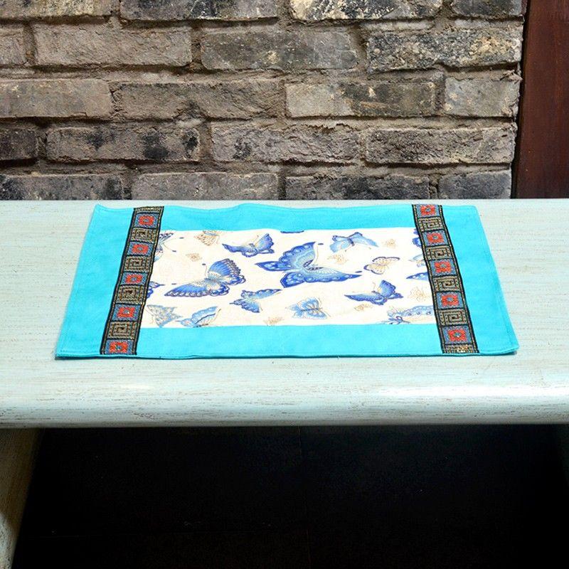 

Danfengchuangyi Chinese Style Retro Furnishings Fabric Pure Cotton Satin Pillow Seat Cushions Futon round Pillow Table Runner Tissue Box White butterfly placemat 30*40cm