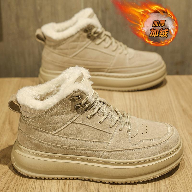 High-top winter velvet thickened warm cotton shoes integrated leather Martin boots outdoor waterproof and non-slip snow boots