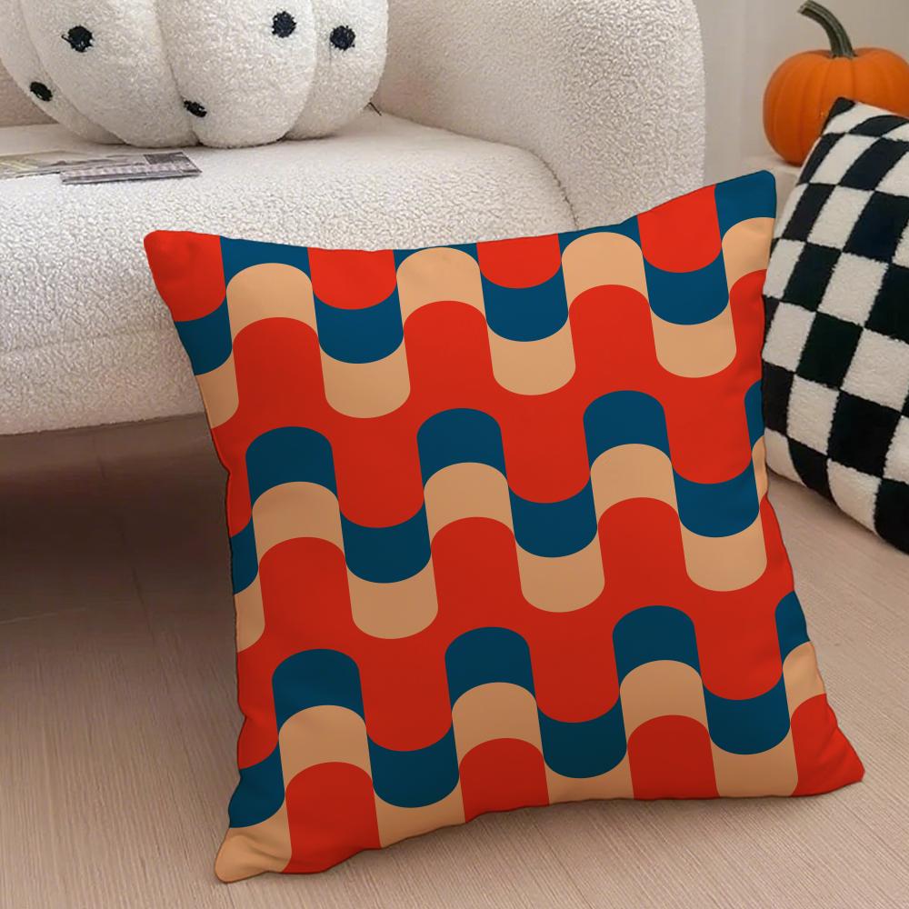 Retro Ornate Bohemian Style Geometric Pattern Cushion Cover Throw Pillow Cover Hidden Button Durable Polyester Chair Cushion