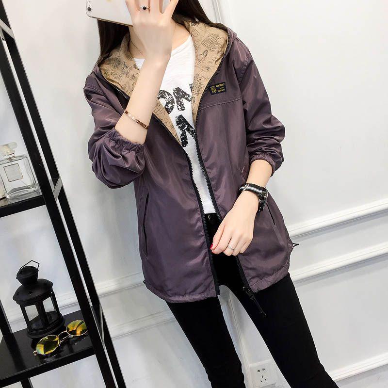 Stylish Women Jacket Coat With Zipper And Pockets Featuring Cartoon Print Design