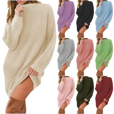 Women Long Sleeve Knit Dress High Neck Ribbed Bodycon Dress Pullover Sweater Dresses