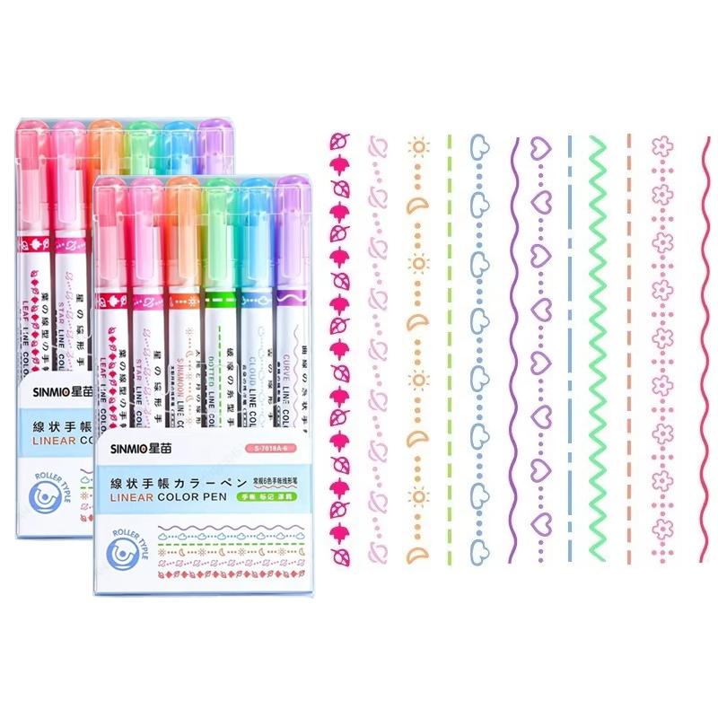 3/6pcs Flower Shape Outline Pens Curve Roller Tip Pen Highlighter Marker Stationery Graffiti Scrapbook Line Drawing Tool TMZ