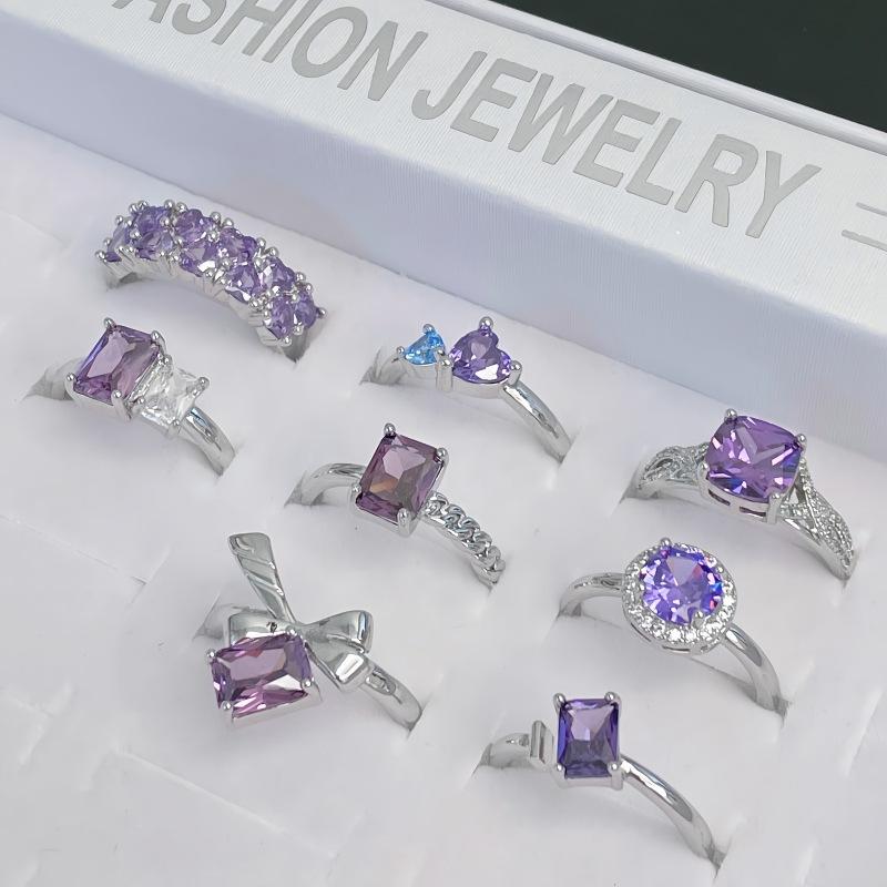 Niche Design Open Ring Women'S Purple Zircon Series High-End Sense Ring Combination Stacked Index Finger Ring