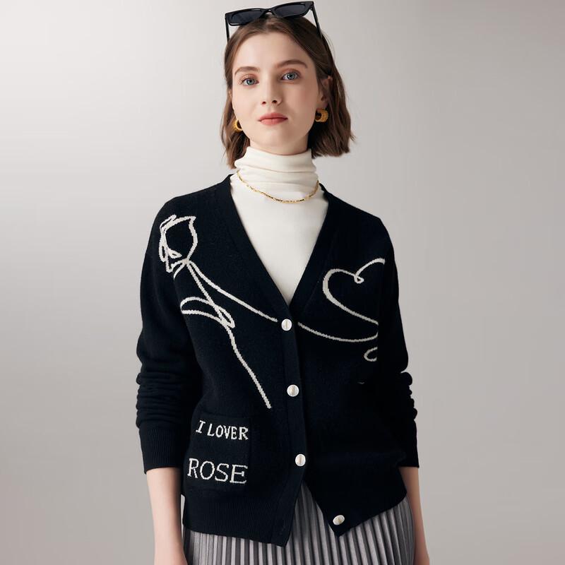 PALUOPO Women's 100% Cashmere Jacquard Knit Cardigan