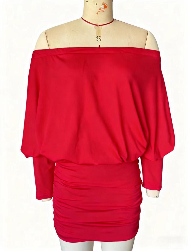 2026 Fall/Winter European & American Style One-Shoulder Batwing Sleeve Sexy Hip-Hugging Skirt