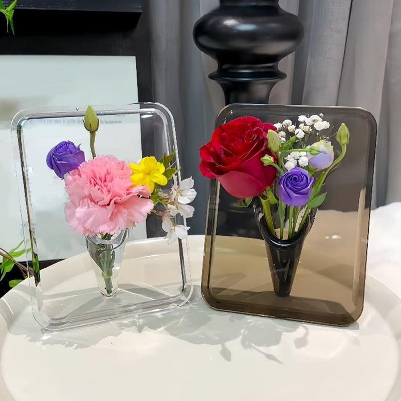 1PC Acrylic Desktop Bookshelf Transparent Ins Abstract Art Creative Flower Vase Ornaments Home Decoration