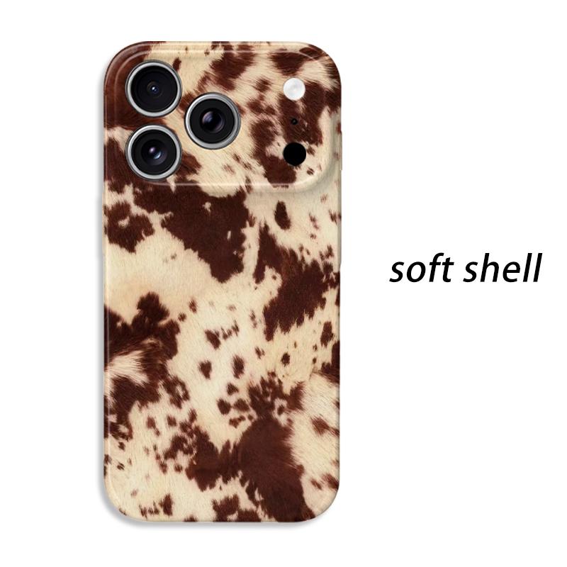 Wild Classic Western Country Brown Cowhide Faux Fur Pattern Film Aesthetic Protective Shockproof Bumper Phone Cover For iPhone 14 15 16 Pro Max Plus