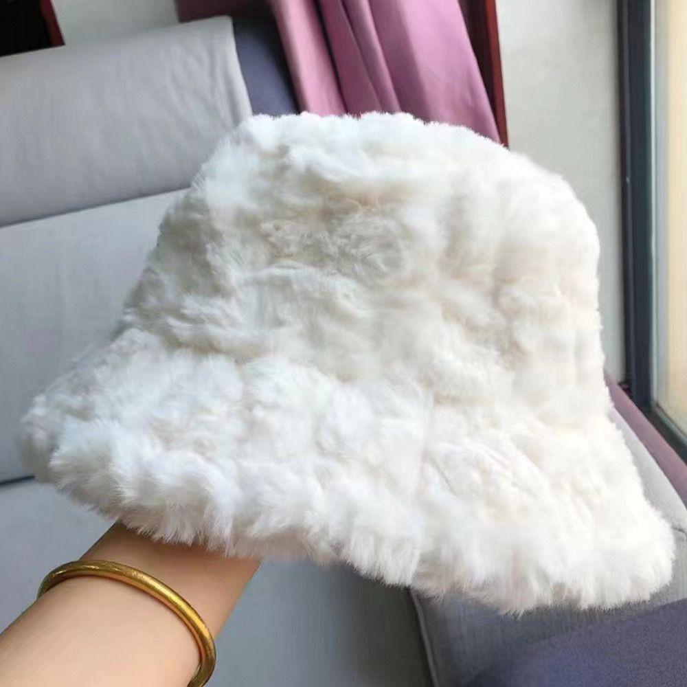 Outdoor Faux Fur Soft Warm Bucket Hat Panama Hat Sun Cap Fisherman Cap