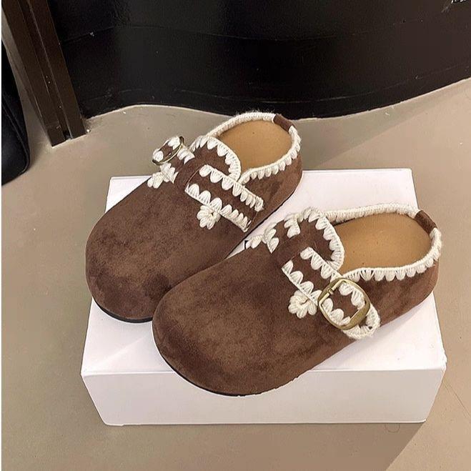 Japanese slippers soft sister embroidery sweet and cute Birkenstock soft bottom  bag head slippers lace