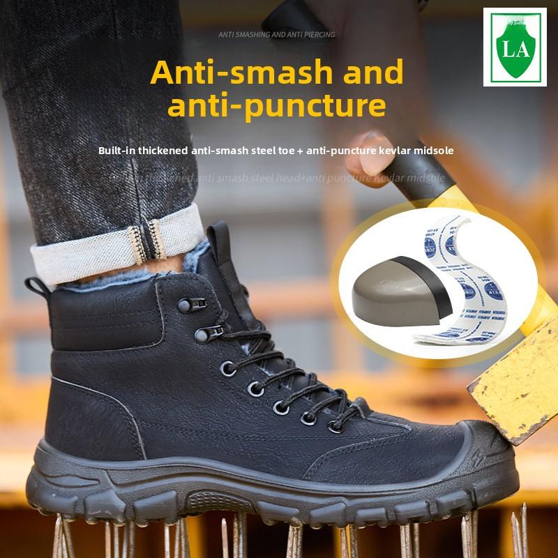 Men's Safety Shoes Thickened Keep Warmer Fleece-lined Men Women Anti-smash Winter with Steel Toe Cap Puncture Cotton Lined Shoes