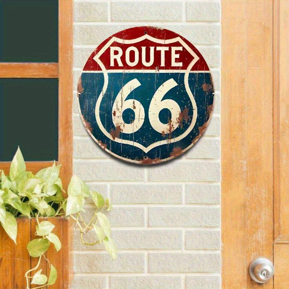 Hisun Tin Sign HD Aluminum Metal Sign Vintage Route  Round Wall Decor Retro American Highway Road Sign Design Tin Poster for Home Garage Ba