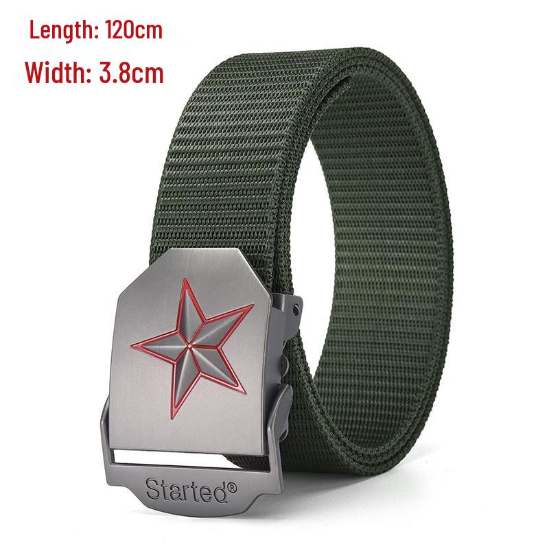 Men's Tactical Canvas & Nylon Woven Belt with Leather Trim - Elastic and High-End Accessory