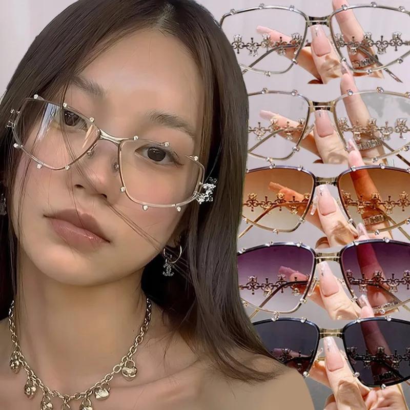 Γυαλιά οράσεως μόδας με στρας για γυναίκες και άνδρες, μεγάλα γυαλιά ηλίου με σχήμα cat eye, μεταλλικά μεγάλα οβάλ γυαλιά οράσεως με σκελετό σκίασης, vintage γυαλιά οράσεως με λάμψη για πάρτι.