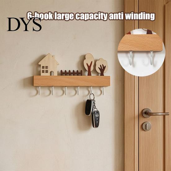Solid Wood Coat Rack Wooden Key Holder, Organizer with 6 Hooks, Modern Wall Hooks for Entry Mounted Hanger Entryway Kitchen And Office Holder