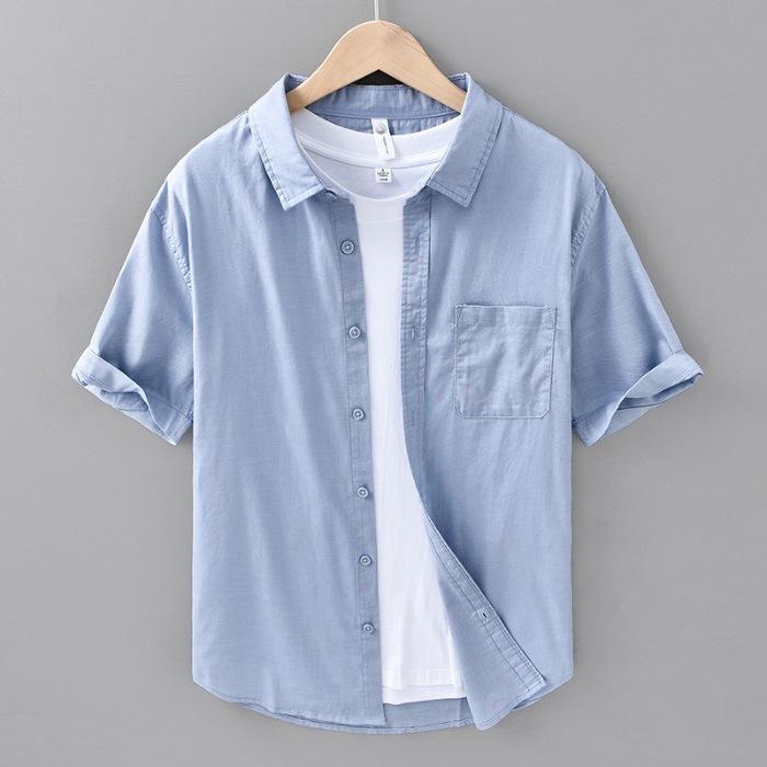 Summer Thin Men's Short Sleeve Shirt Breathable Cotton Linen Casual Comfortable Lightweight