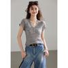 __ Natural Ensemble __ Series V-neck Short-sleeved Linen Knitted Shirt
