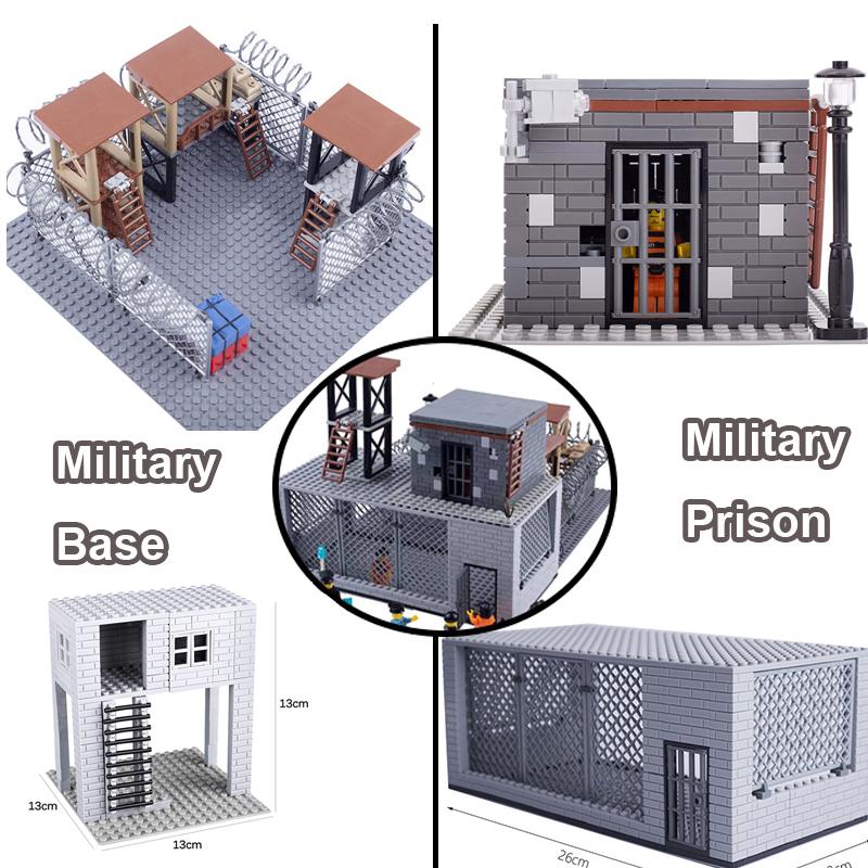 MOC WW2 Military War Vehicle Building Blocks Army Soldier US Spitfire Tank Armored Vehicle BF109 Fighter Jet Prison Cage Toys