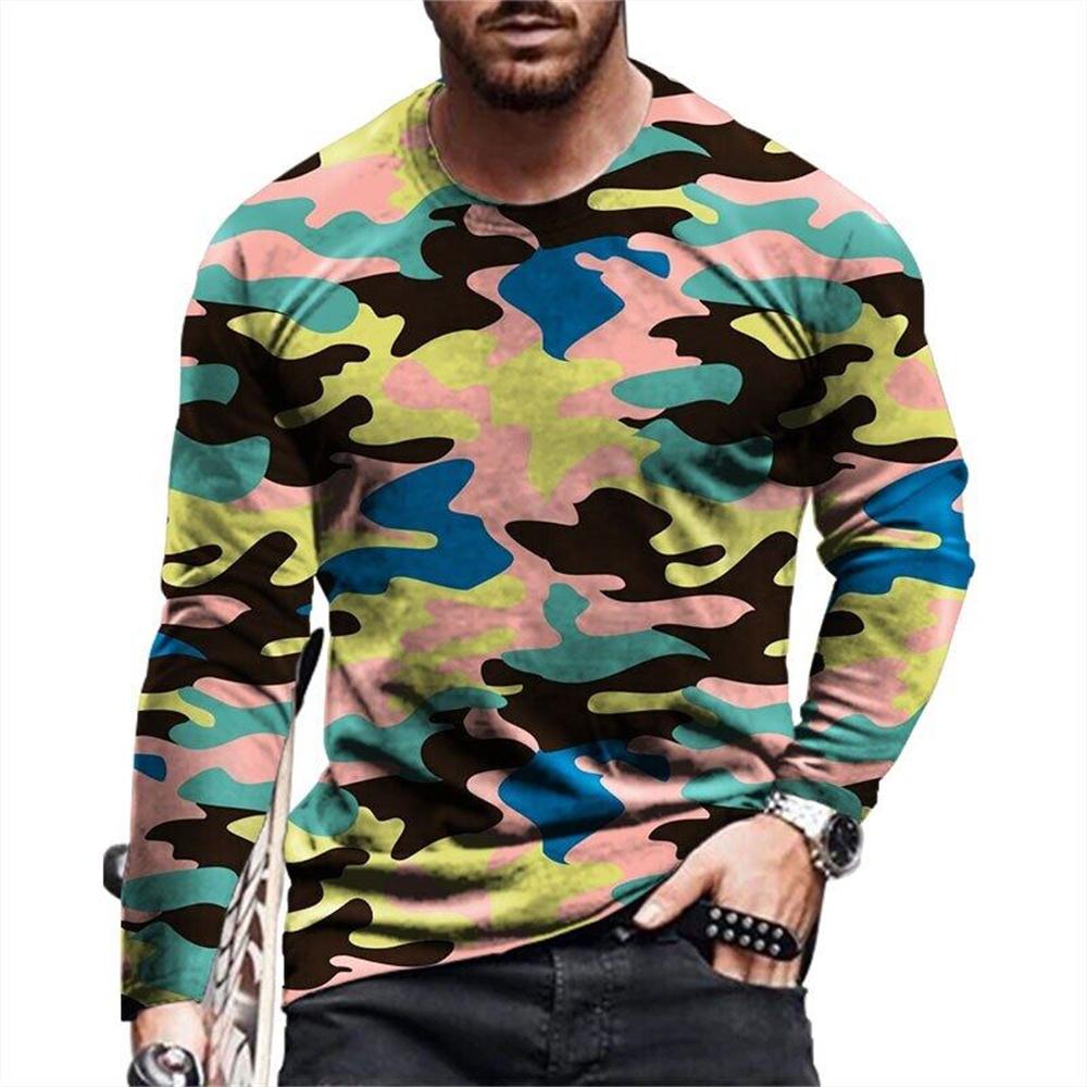 T-Shirts for Men Military Camouflage 3D Print Fashion Sport O-Neck Graphic T Shirts Tops Outdoor Running Long Sleeve Clothing