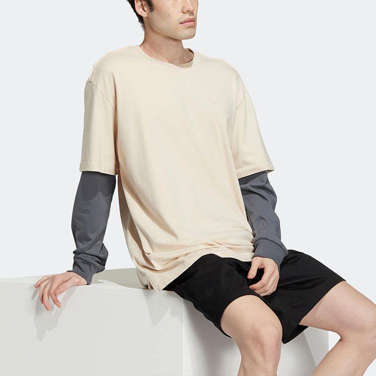 Adidas Originals X Charr Collaboration Fake Two-Piece Letter Print Round Neck Long Sleeve T-Shirt Unisex Tops Off-White HR3469