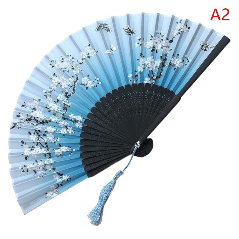 1Pc Estilo Chinês Dobrável Leque de Bambu Haste Leque de Mão Elegante Padrão de Flor Feminino Dobrável Leques Decoração de Festa de Casamento
