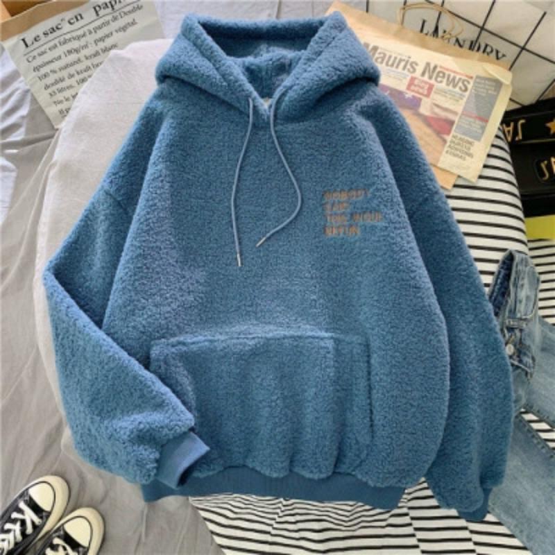 Lamb Fleece Hoodie for Women, Korean Version, Trendy Student, Loose and Lazy Style, Autumn and Winter with Thick Fleece and Hooded Top, Jacket