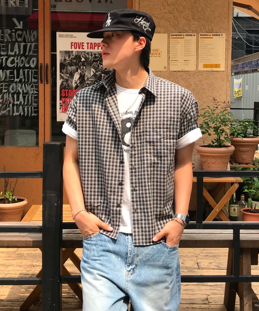 Seupao Roll-Up Short Sleeve Check Shirt_Spycg25C06 (A Type)