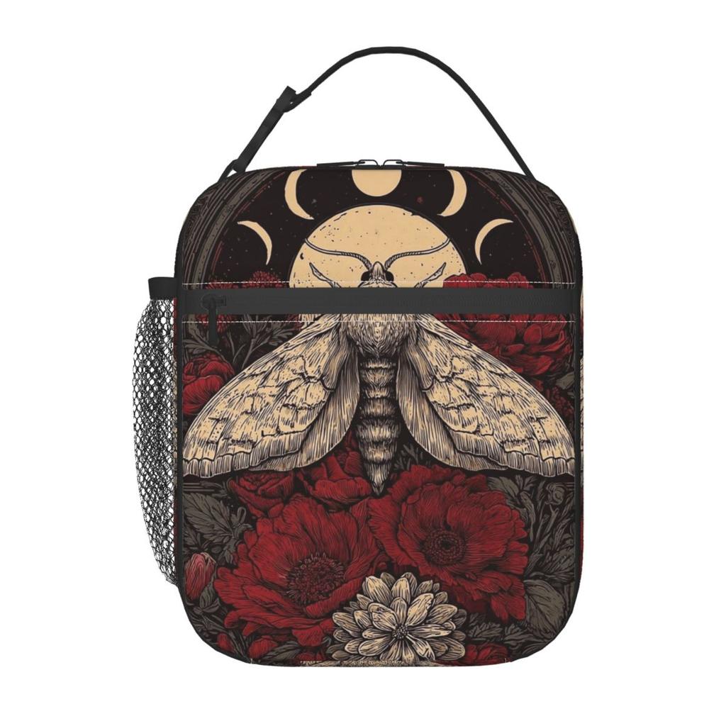 GothMoth Themed Artwork Print Insulated Lunch Bag for Women Kids Leakproof Food Boxes Thermal Lunch Box Tote