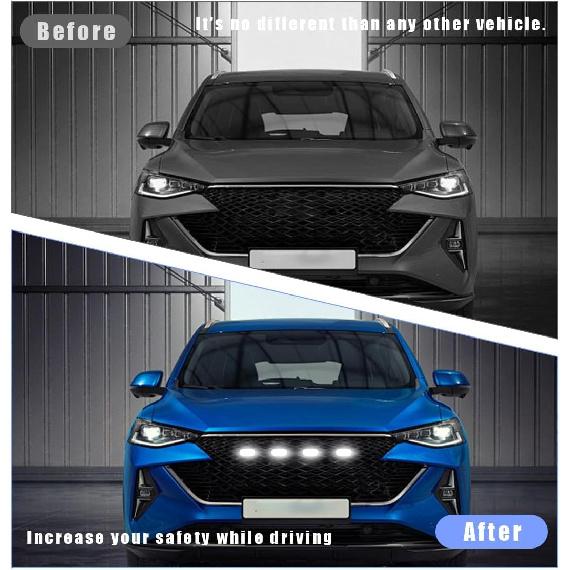 4 PCS Car Front Grille Lights, Waterproof Amber Lens LED Black & White, 4PCS