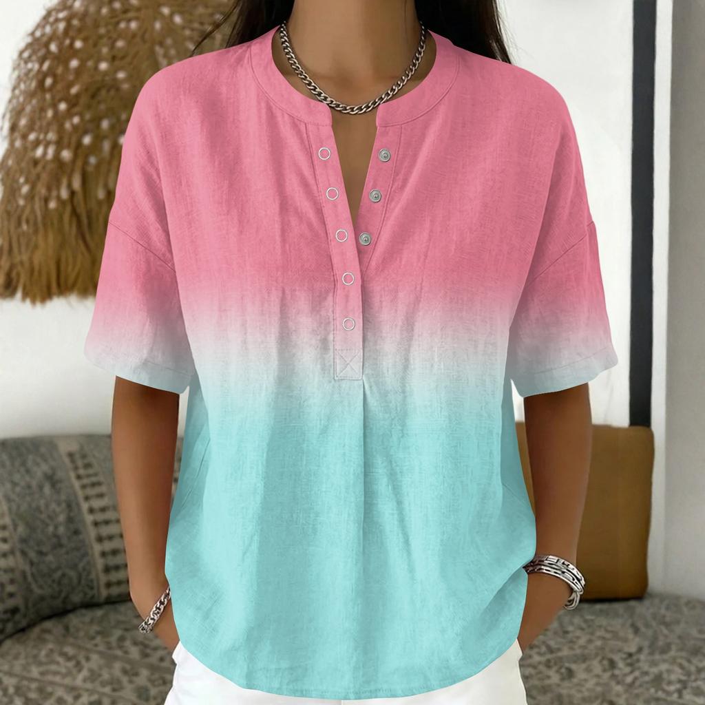 Women's Fashion Printed V Neck Short Sleeve Pullover Blouse Casual Loose Fit Lightweight Top for Everyday Wear