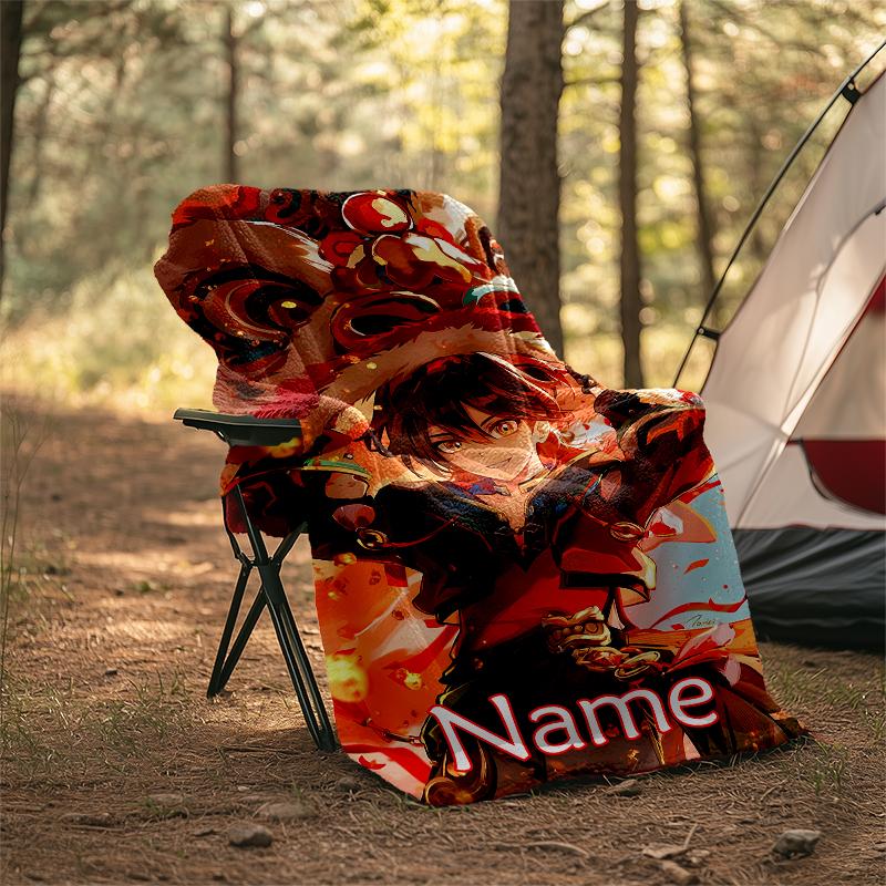 Pătură Personalizată cu Nume - Design cu Personaje Genshin Impact, Pătură pentru Canapea, Pat, Călătorii, Camping - Moale și Călduroasă, Cadou Minunat