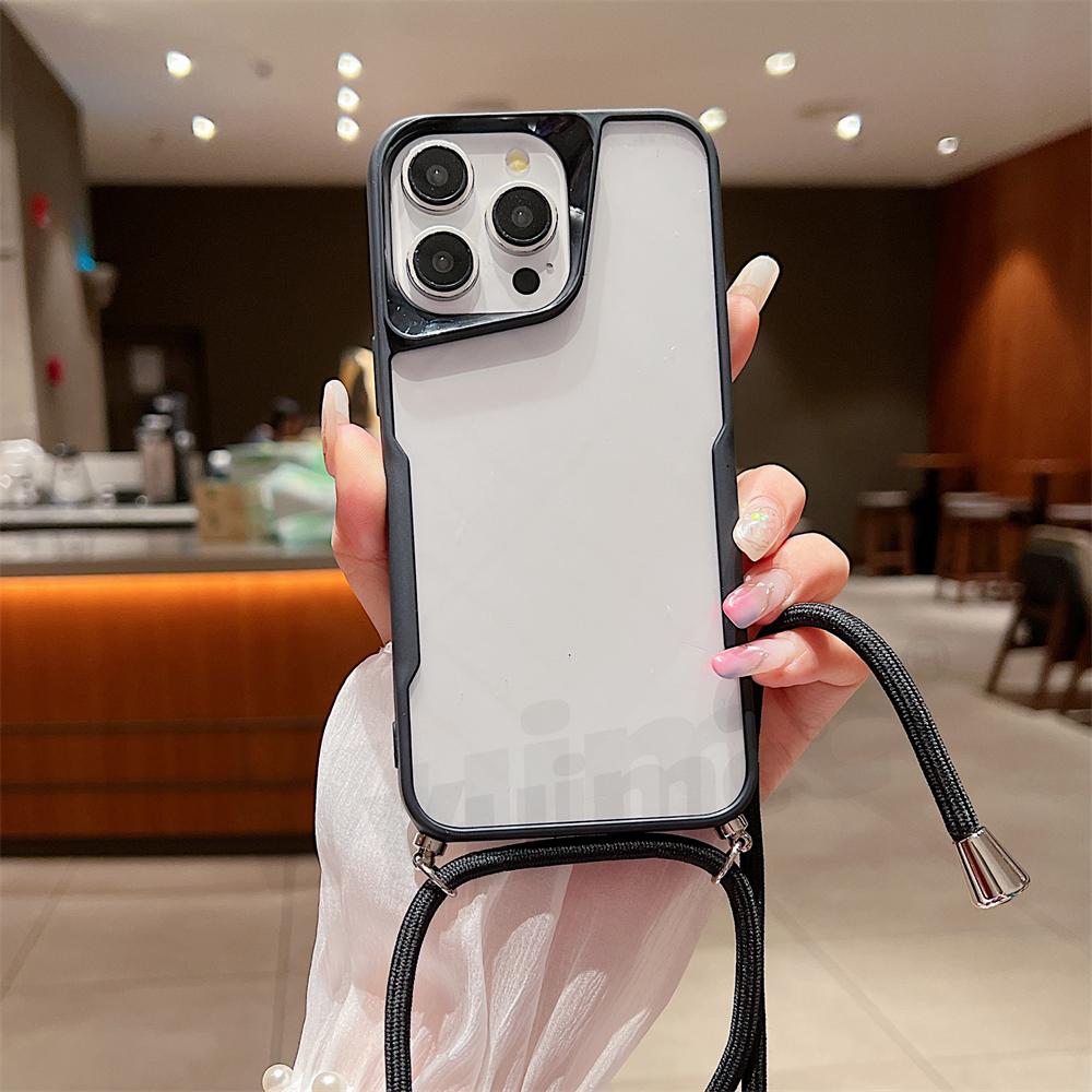 Crossboby Lanyard Cord Rope Necklace Case für iPhone 15 11 13 Pro Max 12 14 Plus Blade Pattern Clear Hard Acrylic Phone Cover