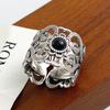 925 Sterling Silver Rings For Women Geometric Fine Jewelry Adjustable Simple Wide Black Stone Retro Ring For Party Birthday Gift