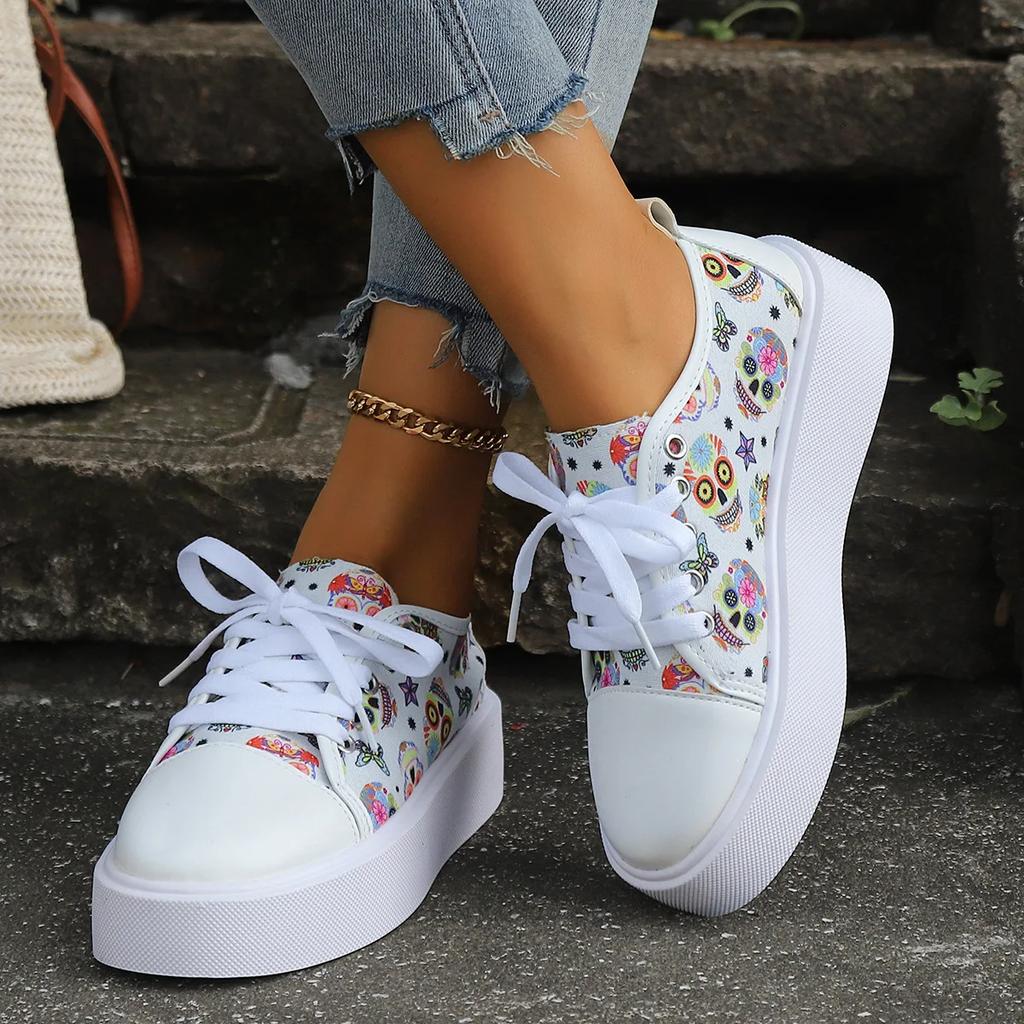 Large Size Canvas Shoes for Women's Printed Floral Casual Shoes Sneakers  Platform Shoes