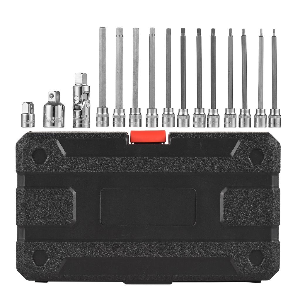 15-teiliger, metrischer, extra langer Innensechskant-Bit-Steckschlüsselsatz mit 3/8-Zoll-Antrieb