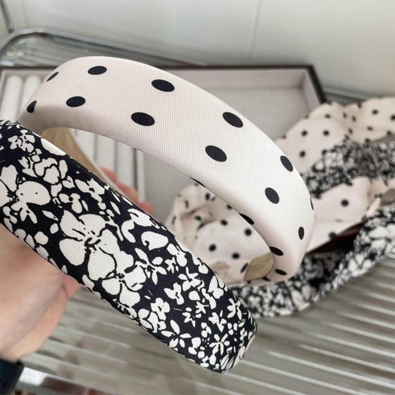 Elegant Dotted/Flower Print Headband Model Show Pastoral Style Hairband for Girl