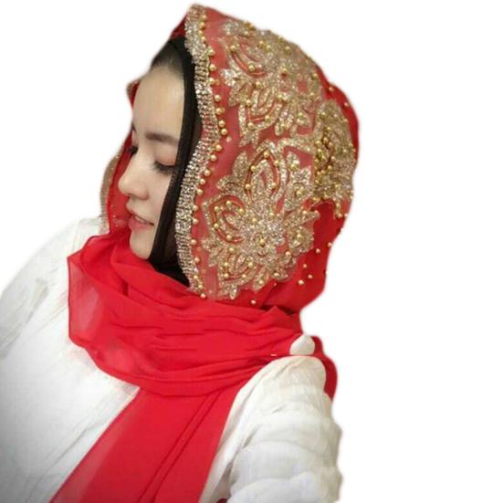 Fashion Women Bead Decor Islam Muslim Ramadan Hijab Wrap Shawl Scarf Accessory