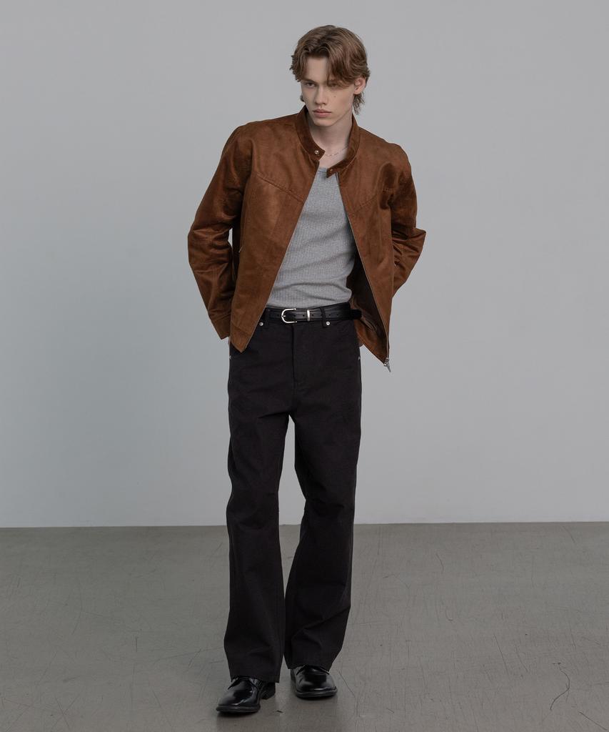 DECOROSO Biker Synthetic Suede Jacket [Brown]