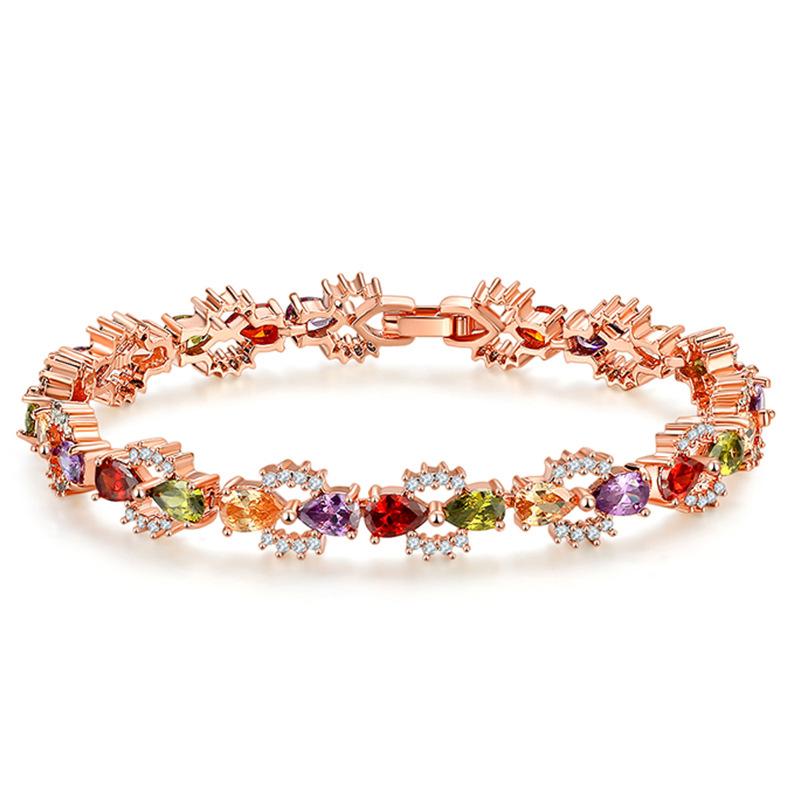 Модный циркониевый браслет 2026 года в европейском и американском стиле, элегантный и благородный, браслет, инкрустированный драгоценными камнями, изысканный браслет 18cm розового золота