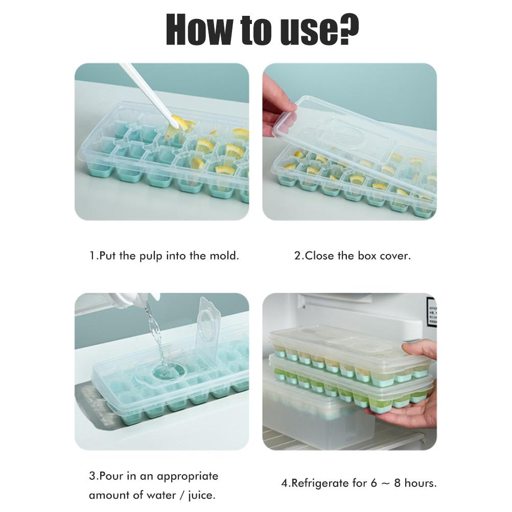24 Grid Ice Cube Tray with Lid Covered Ice Cube Trays No Spill Ice Cube Cube Box Silicone Ice Cube