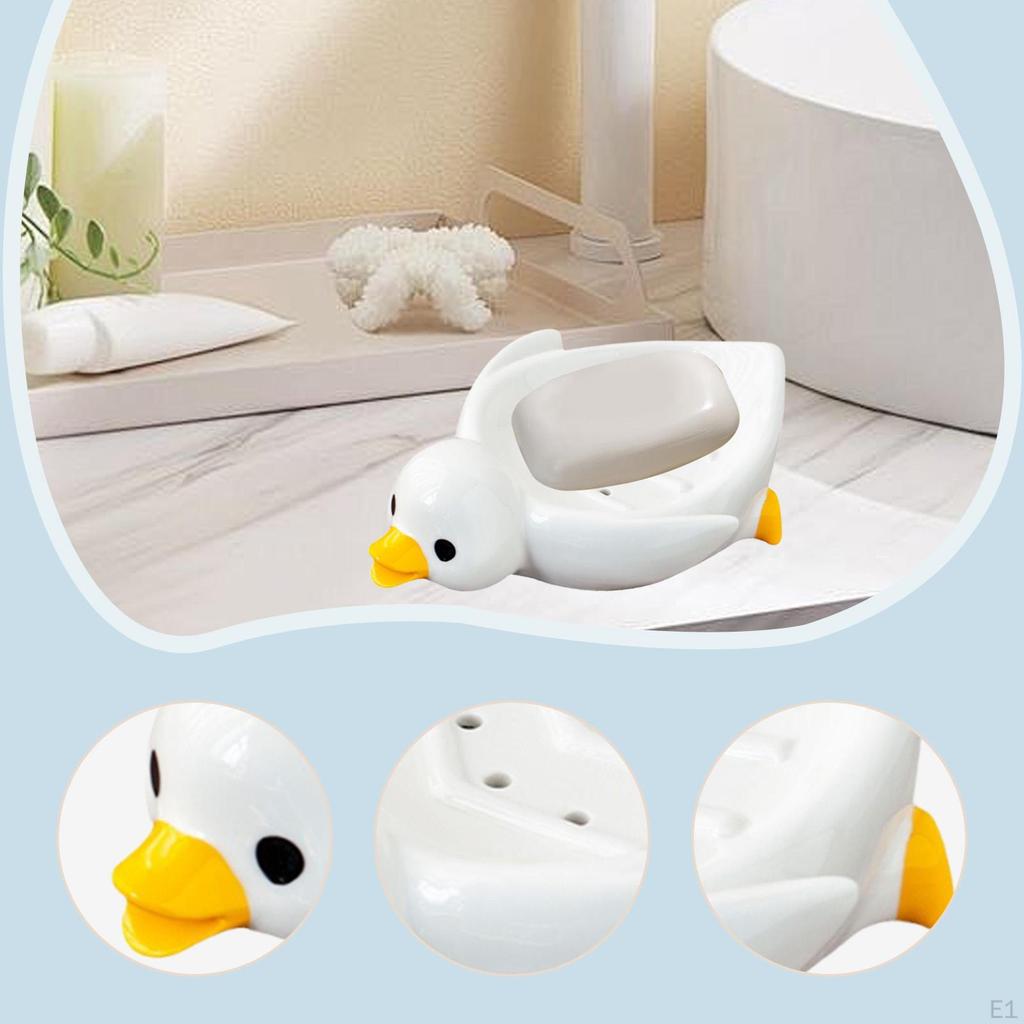 Duck Soap Dish Ceramic, Easy Cleaning, Cute Self Draining Tray for Washroom Bar Countertop