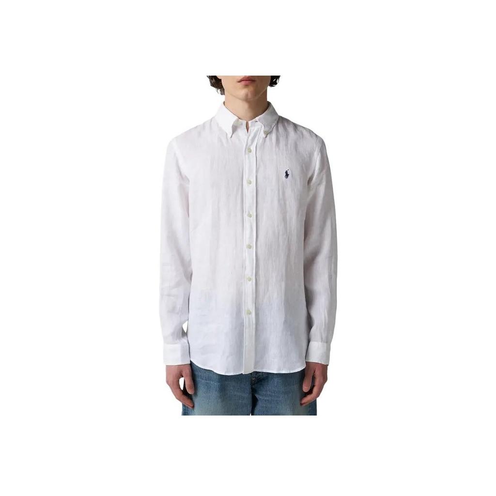 Polo Ralph Lauren Solid Logo Polo Button Long Sleeve Shirt Men Shirts White 710966294003