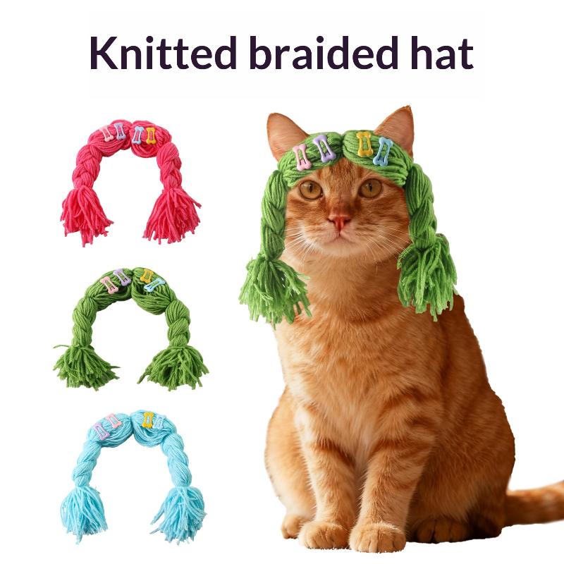 Pet Wig Braid Cute Creative Funny Pet Head Cover Funny Dress Up Cat Dog Headgear Decoration Accessories Pet Cat Dog Supplies