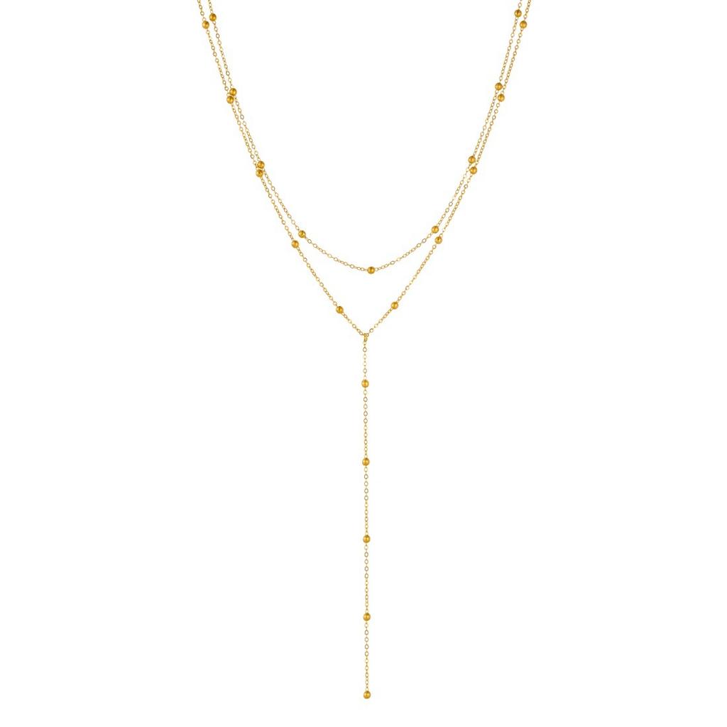 Gold Plated Layered Beaded Ball Chain Necklace